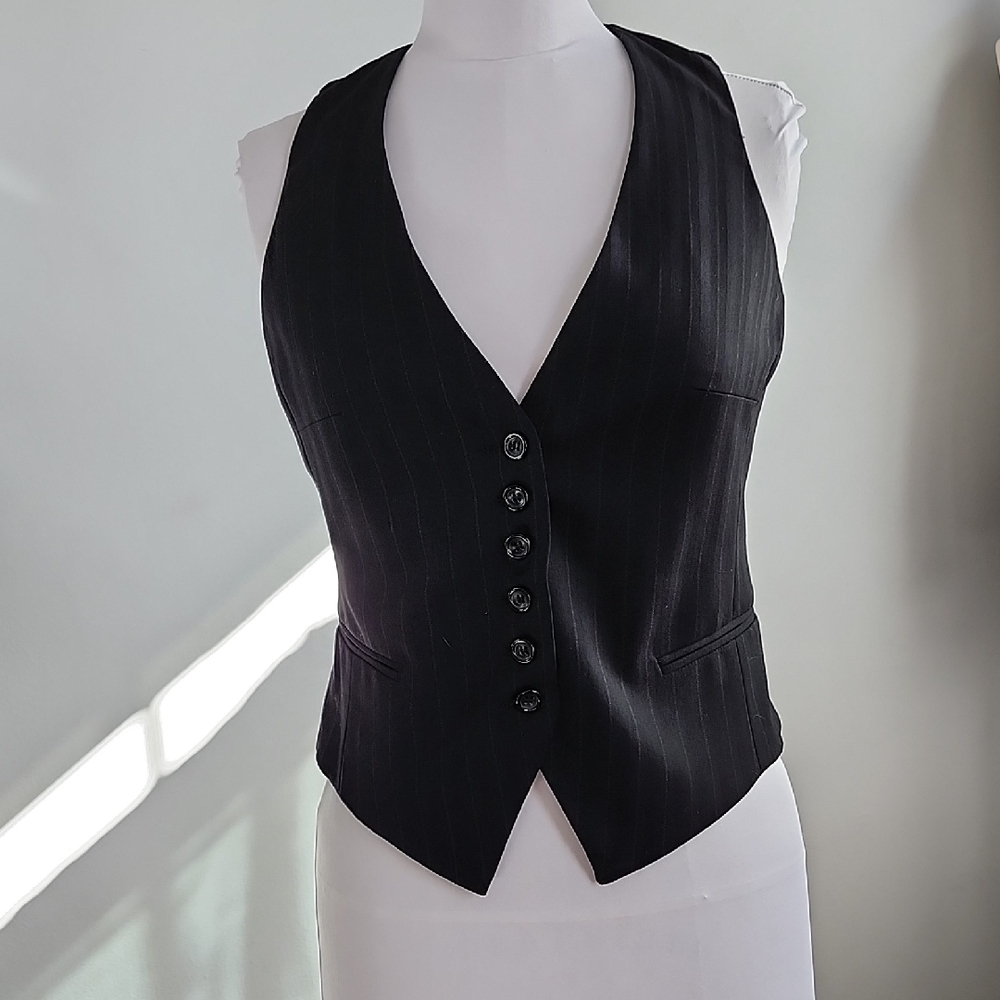 H&M Black Women's Vest with Subtle Pinstripe Detail
